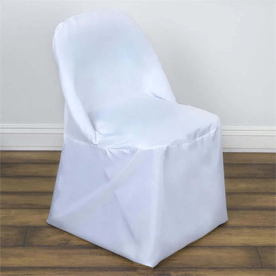 10 Pack Polyester Folding Chair Covers White - Reusable Stain-Resistant Slip-On Covers for Weddings & Parties
