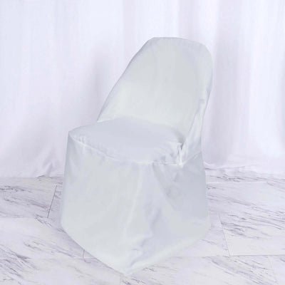 10 Pack Polyester Folding Chair Covers White - Reusable Stain-Resistant Slip-On Covers for Weddings & Parties