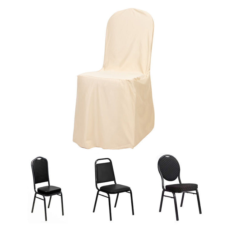 Beige Stretch Slim Fit Scuba Chair Covers, Wrinkle Free Durable Slip On Chair Covers