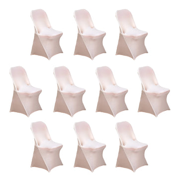 10 Pack Blush Spandex Folding Slip On Chair Covers, Stretch Fitted Chair Covers - 160 GSM