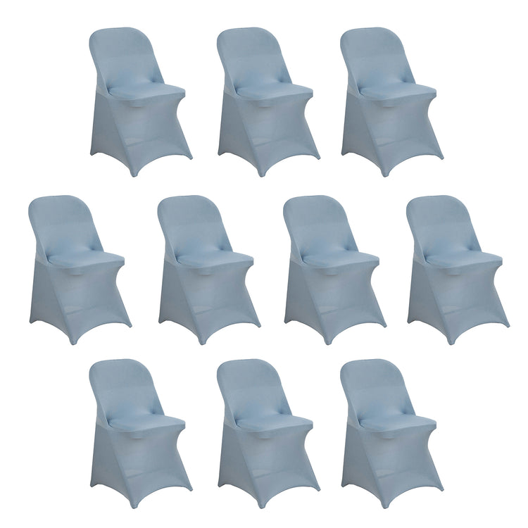 10 Pack Dusty Blue Spandex Folding Slip On Chair Covers, Stretch Fitted Chair Covers#whtbkgd