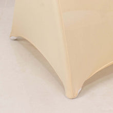 Beige Spandex Folding Slip On Chair Covers with Silver Rhinestone Buckled Sash Band