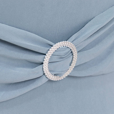 Stretch Spandex Folding Chair Cover Dusty Blue - Wrinkle Resistant Fitted Slipcover with Silver Rhinestone Buckled Sash Band Accent