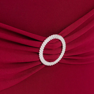 Stretch Spandex Folding Chair Cover Burgundy - Wrinkle Resistant Fitted Slipcover with Silver Rhinestone Buckled Sash Band Accent