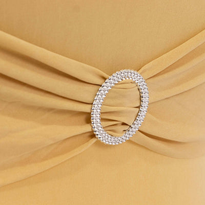 Stretch Spandex Folding Chair Cover Champagne - Wrinkle Resistant Fitted Slipcover with Silver Rhinestone Buckled Sash Band Accent