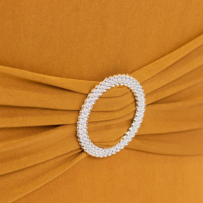 Stretch Spandex Folding Chair Cover Gold - Stylish & Wrinkle Resistant Fitted Slipcover with Silver Rhinestone Buckled Sash Band Accent