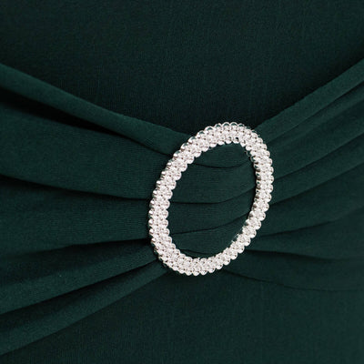 Stretch Spandex Folding Chair Cover Hunter Emerald Green - Wrinkle Resistant Fitted Slipcover with Silver Rhinestone Buckled Sash Band Accent