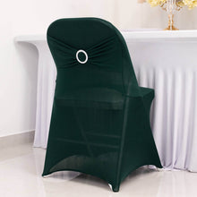 Hunter Emerald Green Spandex Folding Slip On Chair Covers with Silver Rhinestone