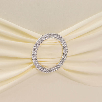 Stretch Spandex Folding Chair Cover Ivory - Wrinkle Resistant Fitted Slipcover with Silver Rhinestone Buckled Sash Band Accent