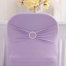 Lavender Lilac Spandex Folding Slip On Chair Covers with Silver Rhinestone Buckled Sash Band