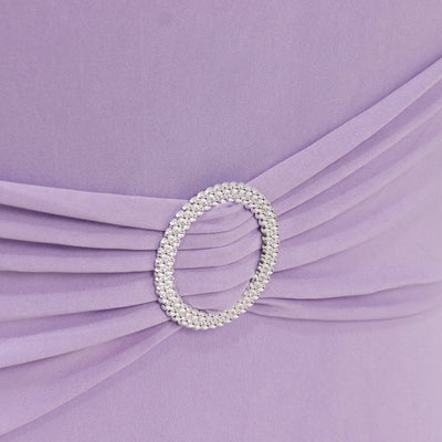 Stretch Spandex Folding Chair Cover Lavender Lilac - Wrinkle Resistant Fitted Slipcover with Silver Rhinestone Buckled Sash Band Accent