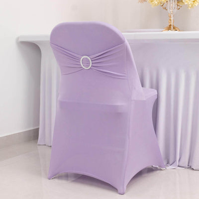 Stretch Spandex Folding Chair Cover Lavender Lilac - Wrinkle Resistant Fitted Slipcover with Silver Rhinestone Buckled Sash Band Accent