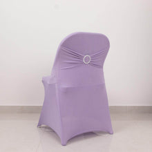 Lavender Lilac Spandex Folding Slip On Chair Covers with Silver Rhinestone Buckled Sash Band