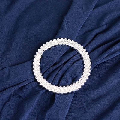 Stretch Spandex Folding Chair Cover Navy Blue - Wrinkle Resistant Fitted Slipcover with Silver Rhinestone Buckled Sash Band Accent