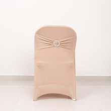 Nude Spandex Folding Slip On Chair Covers with Silver Rhinestone Buckled Sash Band