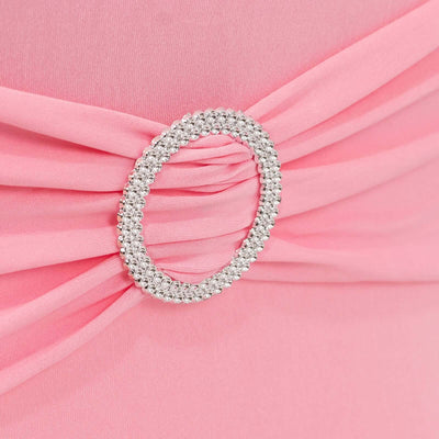 Stretch Spandex Folding Chair Cover Pink - Wrinkle Resistant Fitted Slipcover with Silver Rhinestone Buckled Sash Band Accent