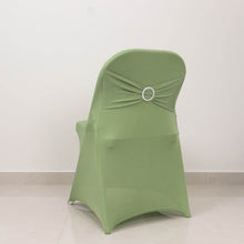 Sage Green Spandex Folding Slip On Chair Covers with Silver Rhinestone Buckled Sash Band