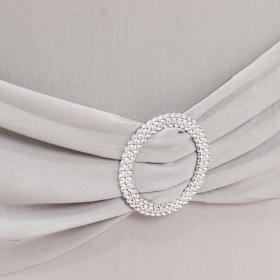 Stretch Spandex Folding Chair Cover Silver - Wrinkle Resistant Fitted Slipcover with Silver Rhinestone Buckled Sash Band Accent