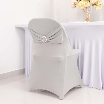 <h3 style="margin-left:0px;">Sophisticated Silver Spandex Folding Slip On Chair Covers