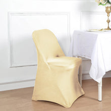 10 Pack Champagne Spandex Folding Slip On Chair Covers, Stretch Fitted Chair Covers - 160 GSM