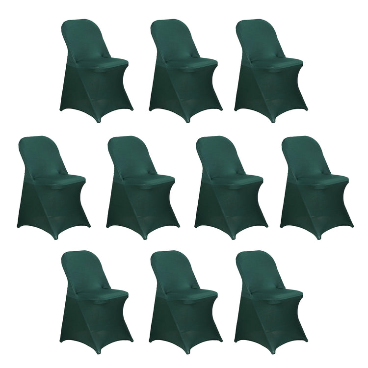 10 Pack Hunter Emerald Green Spandex Folding Slip On Chair Covers, Stretch Fitted#whtbkgd