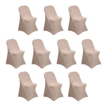 10 Pack Nude Spandex Folding Slip On Chair Covers, Stretch Fitted Chair Covers - 160 GSM