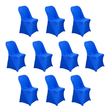 10 Pack Royal Blue Spandex Folding Slip On Chair Covers, Stretch Fitted Chair Covers - 160 GSM