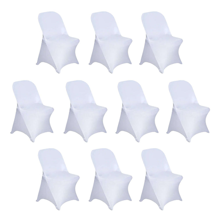 10 Pack White Spandex Folding Slip On Chair Covers, Stretch Fitted Chair Covers - 160 GSM#wthbkgd