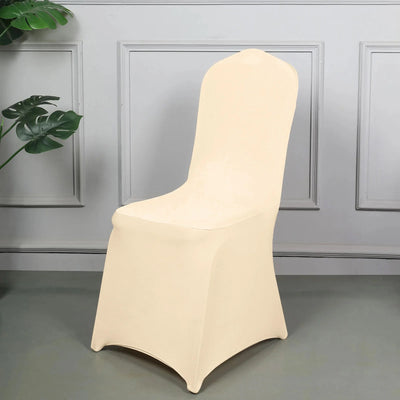 10 Pack Spandex Fitted Banquet Chair Covers Beige - Reusable Stretch Slip-On Slipcovers
