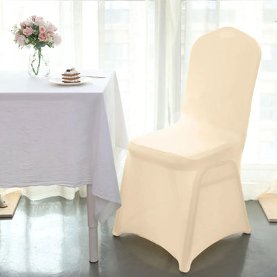10 Pack Spandex Fitted Banquet Chair Covers Beige - Reusable Stretch Slip-On Slipcovers