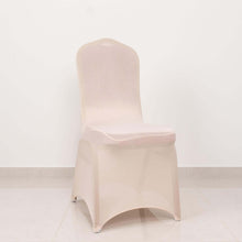 Blush Spandex Banquet Slip On Chair Cover with Silver Rhinestone Buckled Sash Band, Stretched Fitted