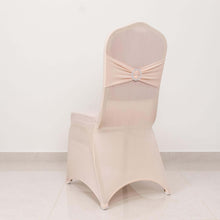 Blush Spandex Banquet Slip On Chair Cover with Silver Rhinestone Buckled Sash Band, Stretched Fitted