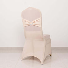 Blush Spandex Banquet Slip On Chair Cover with Silver Rhinestone Buckled Sash Band, Stretched Fitted