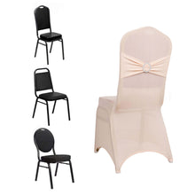 Blush Spandex Banquet Slip On Chair Cover with Silver Rhinestone Buckled Sash Band, Stretched Fitted