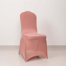 Dusty Rose Spandex Banquet Slip On Chair Cover with Silver Rhinestone Buckled Sash Band, Stretched