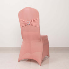 Dusty Rose Spandex Banquet Slip On Chair Cover with Silver Rhinestone Buckled Sash Band, Stretched