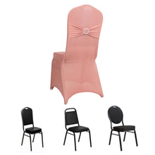 Dusty Rose Spandex Banquet Slip On Chair Cover with Silver Rhinestone Buckled Sash Band, Stretched