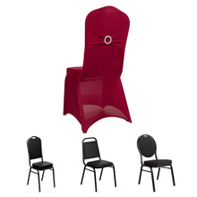 Burgundy Spandex Banquet Slip On Chair Cover with Silver Rhinestone Buckled Sash Band, Stretch