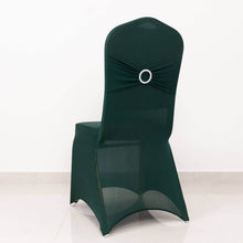 Hunter Emerald Green Spandex Banquet Slip On Chair Cover with Silver Rhinestone Buckled Sash Band