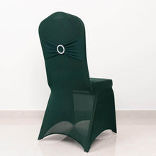 Hunter Emerald Green Spandex Banquet Slip On Chair Cover with Silver Rhinestone Buckled Sash Band