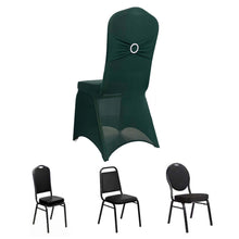 Hunter Emerald Green Spandex Banquet Slip On Chair Cover with Silver Rhinestone Buckled Sash Band