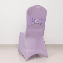 Lavender Lilac Spandex Banquet Slip On Chair Cover with Silver Rhinestone Buckled Sash Band, Stretch