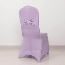 Lavender Lilac Spandex Banquet Slip On Chair Cover with Silver Rhinestone Buckled Sash Band, Stretch