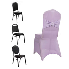 Lavender Lilac Spandex Banquet Slip On Chair Cover with Silver Rhinestone Buckled Sash Band, Stretch