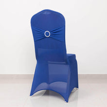 Royal Blue Spandex Banquet Slip On Chair Cover with Silver Rhinestone Buckled Sash Band, Stretched