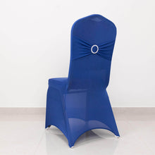 Royal Blue Spandex Banquet Slip On Chair Cover with Silver Rhinestone Buckled Sash Band, Stretched