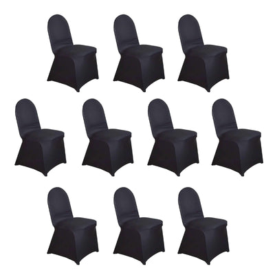 10 Pack Spandex Fitted Banquet Chair Covers Black - Reusable Stretch Slip-On Slipcovers for Weddings & Events
