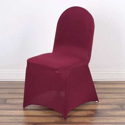 10 Pack Spandex Fitted Banquet Chair Covers Burgundy - Reusable Stretch Slip-On Slipcovers