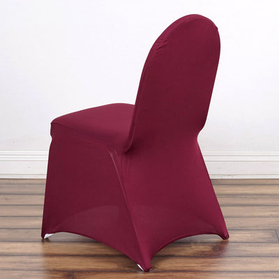 10 Pack Spandex Fitted Banquet Chair Covers Burgundy - Reusable Stretch Slip-On Slipcovers