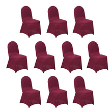 10 Pack Burgundy Spandex Fitted Banquet Chair Covers, Reusable Stretched Slip On Chair Covers